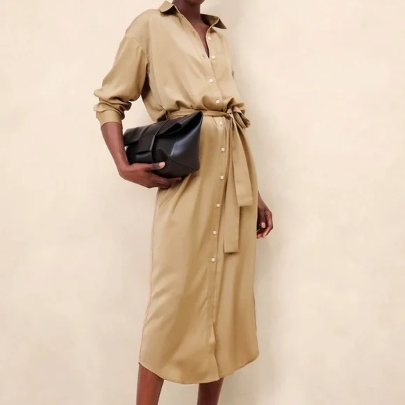 BANANA REPUBLIC TIE-WAIST MAXI SHIRTDRESS - Picture 1 of 1
